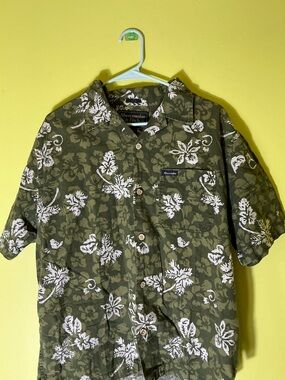 Abercrombie & Fitch Olive Green Floral Camp Shirt